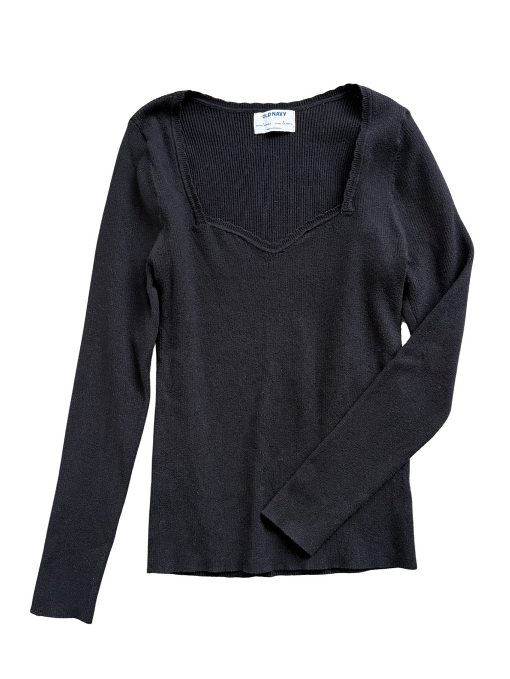 Old Navy Fitted Rib-Knit Sweater Black Crewneck